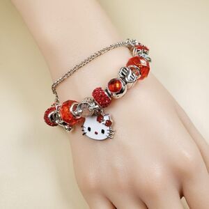 Brand New Hello Kitty Red Stone Silver Bracelet